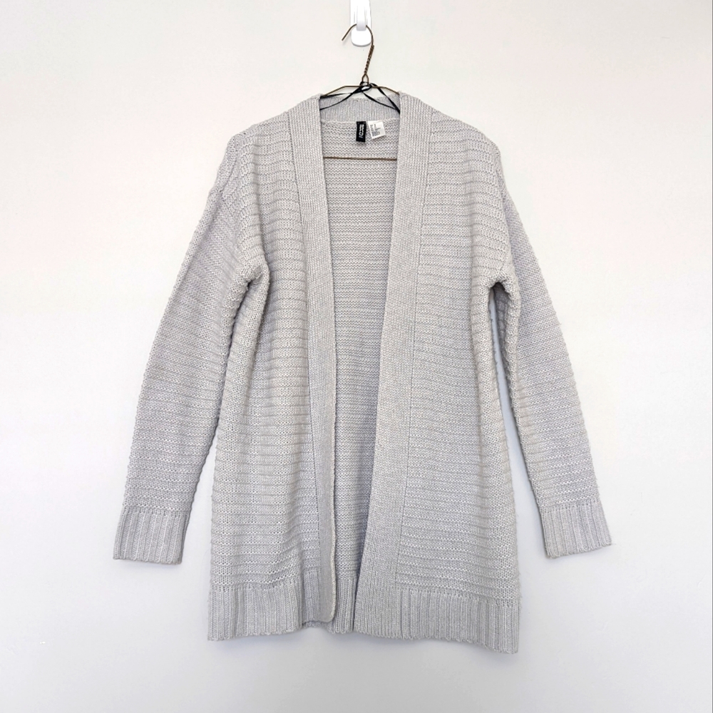 H&M Divided Gray Chunky Knit Long Line Cardigan Oversized Size XS